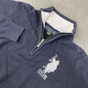 U.S. Polo Assn Black Quarter Zip Knit Sweater Y2K Men's M Embroidered Logo